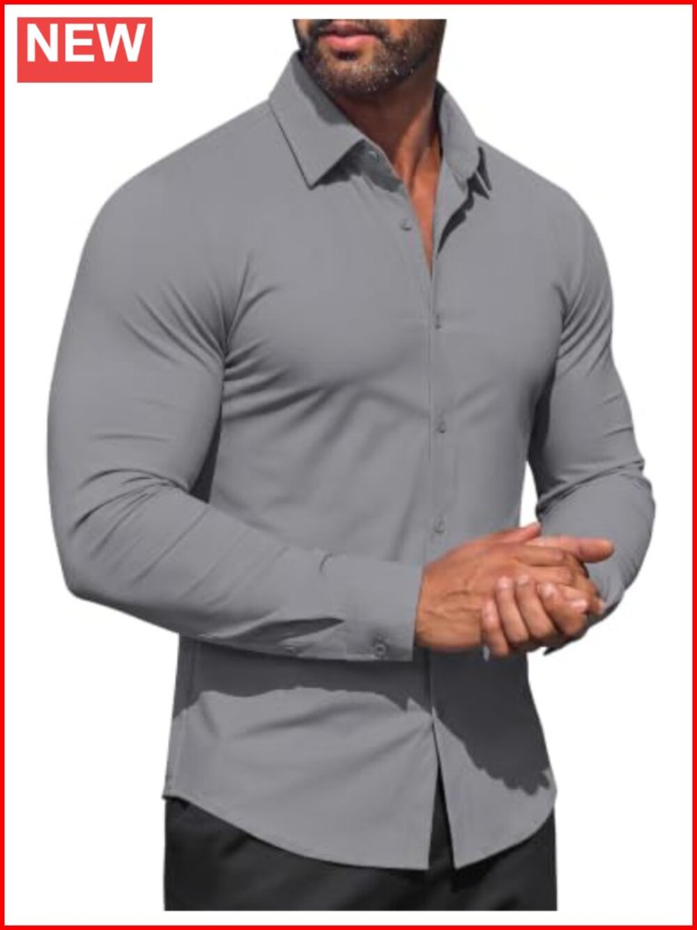 Men's 4-Way Stretch Long Sleeve Button Down Dress Shirt Business Casual